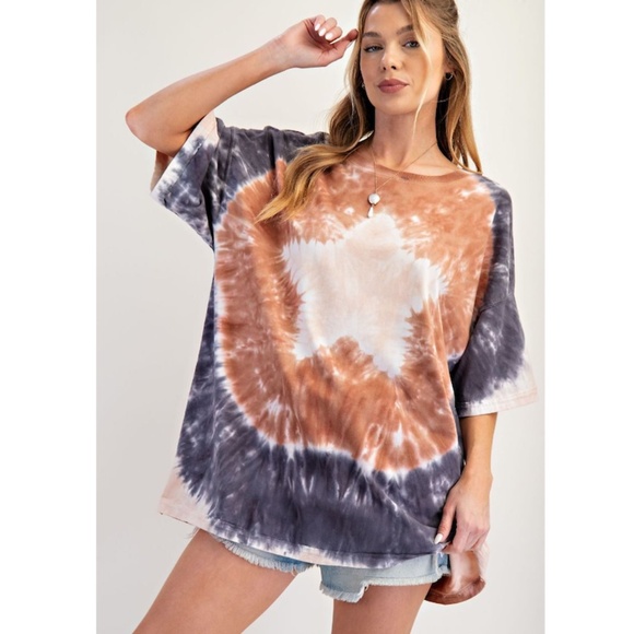 easel Tops - Easel Tie-Dye Short Sleeve Tee - Brown and Black